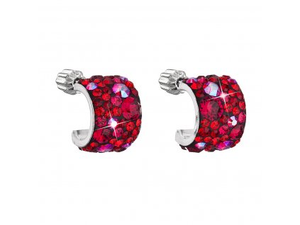 Stříbrné náušnice visací s krystaly Swarovski červený půlkruh 31280.3 cherry