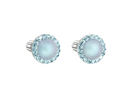 24797 stribrne nausnice pecka s krystaly swarovski a svetle modrou matnou perlou kulate 31314 3