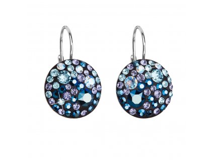 Stříbrné náušnice visací s krystaly Swarovski modré kulaté 31176.3 blue style