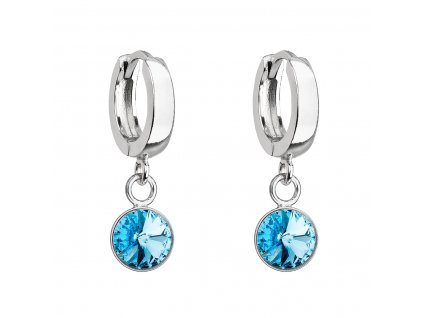 Stříbrné visací náušnice kroužky se Swarovski krystalem 31300.3 aqua