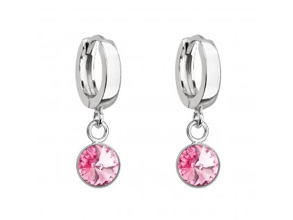 Stříbrné visací náušnice kroužky se Swarovski krystalem 31300.3 rose