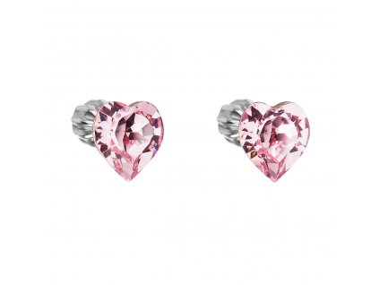 Stříbrné náušnice pecka s krystaly Swarovski růžové srdce 31139.3