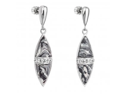Stříbrné visací náušnice kapky šedý mramor se Swarovski krystaly 71089.1