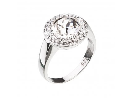 Stříbrný prsten s krystaly Swarovski kulatý bílý 35026.1