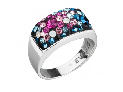 Stříbrný prsten s krystaly Swarovski mix barev modrá růžová 35014.4