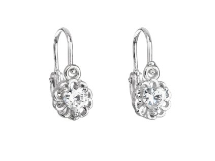 21821 stribrne detske nausnice visaci se zirkonem bile srdce 11173 1