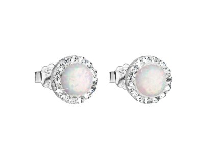 27485 stribrne nausnice pecky se syntetickym opalem a preciosa krystaly bile kulate 31217 1 white