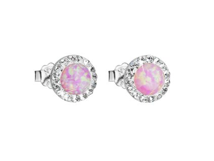 27512 stribrne nausnice pecky se syntetickym opalem a preciosa krystaly ruzove kulate 31217 1 lt rose