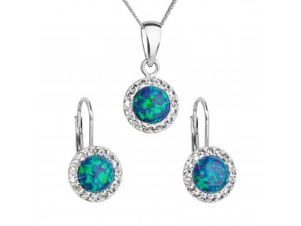 Sada šperků se syntetickým opálem a krystaly Preciosa náušnice a přívěsek zelené kulaté 39160.1