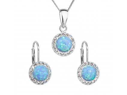 Sada šperků se syntetickým opálem a krystaly Preciosa náušnice, přívěsek a  řetízek modré kulaté 39160.1 - VICTUM