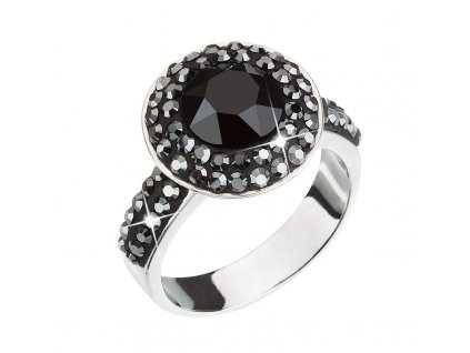 Stříbrný prsten s krystaly černý 35019.5