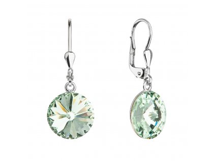 Stříbrné náušnice visací s krystaly Swarovski zelené kulaté 71144.3 chrysolite