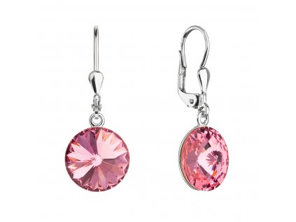 Stříbrné náušnice visací s krystaly Swarovski růžové kulaté 71144.3 rose