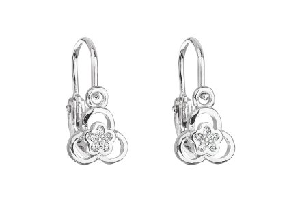 21809 stribrne detske nausnice visaci se zirkonem bila kyticka 11171 1