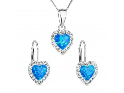 Sada šperků se syntetickým opálem a krystaly Preciosa náušnice a přívěšek modré srdce 39161.1