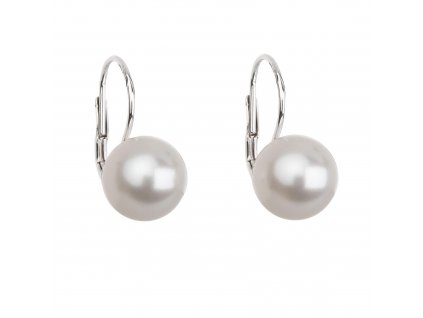 Stříbrné náušnice visací s perlou Preciosa bílé kulaté 31143.1