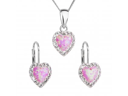 Sada šperků se syntetickým opálem a krystaly Preciosa náušnice a přívěšek světle růžové srdce 39161.1