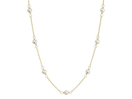 29075 zlaty 14 karatovy nahrdelnik zlute zlato s bilymi ricnimi perlickami 92p00028