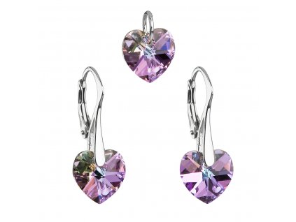 Sada šperků s krystaly Swarovski náušnice a přívěsek fialová srdce 39003.5