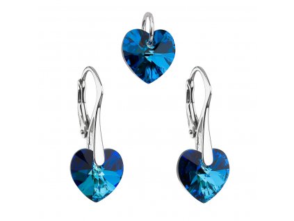 Sada šperků s krystaly Swarovski náušnice a přívěsek modrá srdce 39003.5 bermuda blue