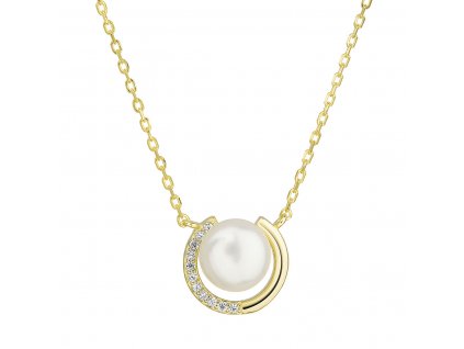Pozlacený stříbrný náhrdelník s bílou říční perlou 22039.1
