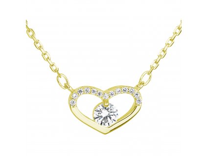 Pozlacený stříbrný náhrdelník se zirkonem bílé srdce 12008.1
