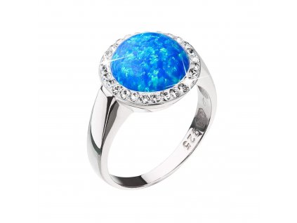 Stříbrný prsten se syntetickým opálem a krystaly Preciosa modrý 35060.1