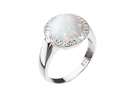 Stříbrný prsten se syntetickým opálem a krystaly Preciosa bílý 35060.1