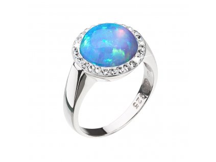 Stříbrný prsten se syntetickým opálem a krystaly Preciosa světle modrý 35060.1