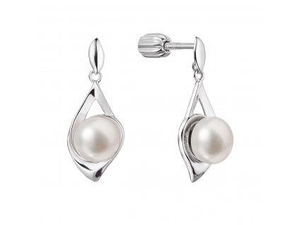 Stříbrné náušnice visací slza s říční perlou bílá 21080.1B