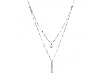 Stříbrný náhrdelník kulička a úzký obdélník se zirkony bílý 12057.1 crystal