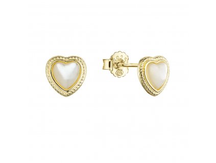 Pozlacené stříbrné náušnice pecky srdce s perleťovým zirkonem 11433.1 perleť