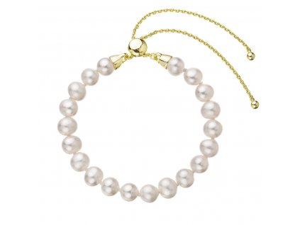 Pozlacený náramek z pravých říčních perel bílý nastavitelný 23023.1
