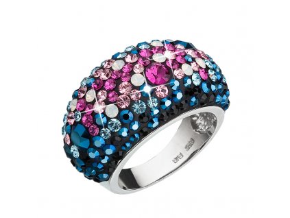 Stříbrný prsten s krystaly Swarovski mix barev modrá růžová 35028.4