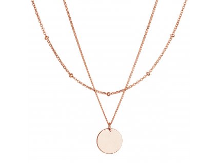 Pozlacený ROSE náhrdelník dvouřadý s placičkou a řetízkem s kuličkami 62002