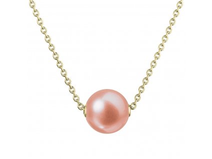 Pozlacený stříbrný náhrdelník s růžovou říční perlou na řetízku 22047.3 pink