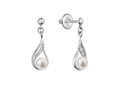 31718 zlate 14 karatove nausnice slza visaci bile zlato s ricni perlou a brilianty 81pb00047