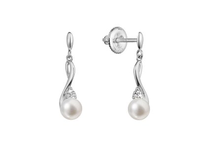 31733 zlate 14 karatove nausnice visaci bile zlato s ricni perlou a brilianty 81pb00055