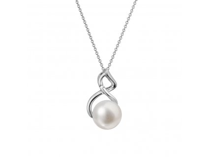 Zlatý 14 karátový náhrdelník bílé zlato s bílou říční perlou a briliantem 82PB00037