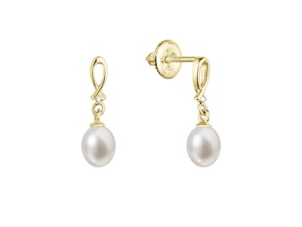 31805 zlate 14 karatove nausnice visaci s ricni perlou a brilianty 91pb00039