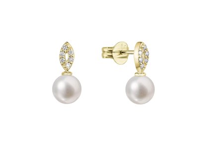 31817 zlate 14 karatove nausnice s ricni perlou a brilianty 91pb00045