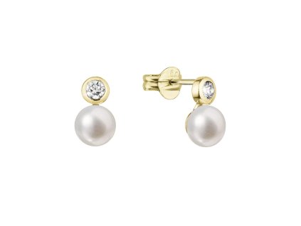 31823 zlate 14 karatove nausnice s ricni perlou a brilianty 91pb00050