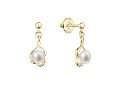 31841 zlate 14 karatove nausnice visaci s ricni perlou a brilianty 91pb00057