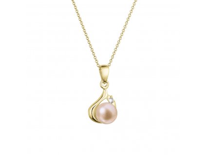 Zlatý 14 karátový náhrdelník s růžovou říční perlou a briliantem 92PB00047 pink