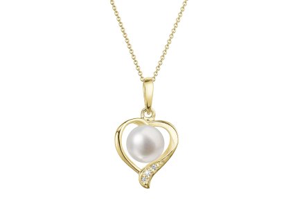 31883 zlaty 14 karatovy nahrdelnik srdce s bilou ricni perlou a brilianty 92pb00049