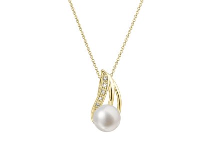 31889 zlaty 14 karatovy nahrdelnik s bilou ricni perlou a brilianty 92pb00051