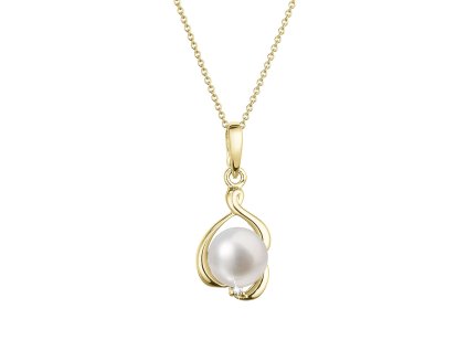 31892 zlaty 14 karatovy nahrdelnik s bilou ricni perlou a briliantem 92pb00052