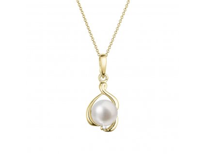 Zlatý 14 karátový náhrdelník s bílou říční perlou a briliantem 92PB00052