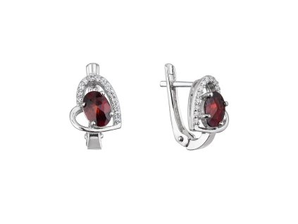 31988 stribrne nausnice luxusni s pravymi kameny rude srdce 11496 3 garnet chekker