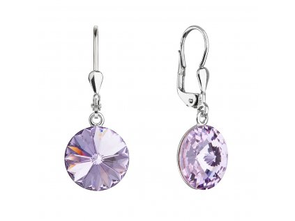 Stříbrné náušnice visací s krystaly Swarovski fialové kulaté 71144.3 violet